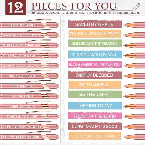 Zonon 12 Pcs Inspirational Pens, Motivational Ballpoint Pen Gifts for Women - color: Rose Gold, style: Bible Style