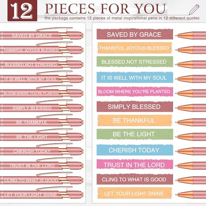 Zonon 12 Pcs Inspirational Pens, Motivational Ballpoint Pen Gifts for Women - color: Rose Gold, style: Bible Style