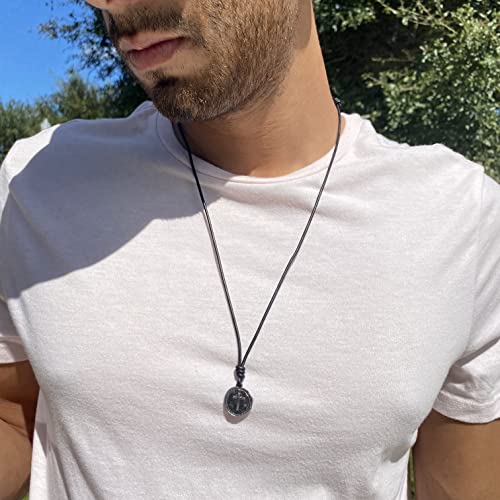Cross Necklace Mens - Men Cross Coin, Religious Pendant, Medallion Necklaces, Christmas Gift, Catholic Pendant, Christian Charms, Women Gifts to Husband, Cute Crosses - color: Gunmetal, style: Black Leather