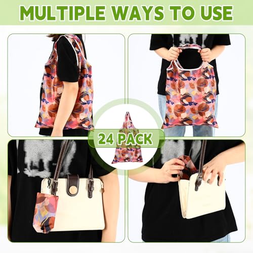 Paterr 24 Pcs Reusable Grocery Shopping Bags Foldable Bulk - style: Retro Style