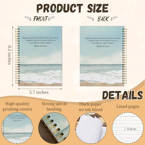 Bible Christian Journal, Inspirational Scripture Notebooks For Prayer Women Gifts, 5.7"×8.2" Watercolor Sea Spiral Hardcover Notebook, Mightier Than The Thunder Church Notes Journal Supplies (A07)