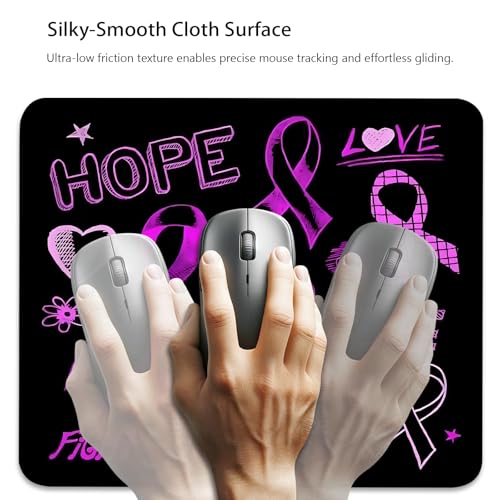 Breast Cancer Awareness Hope Love Fight Mouse Pad, Black Purple Desk Mat - color: Black Purple
