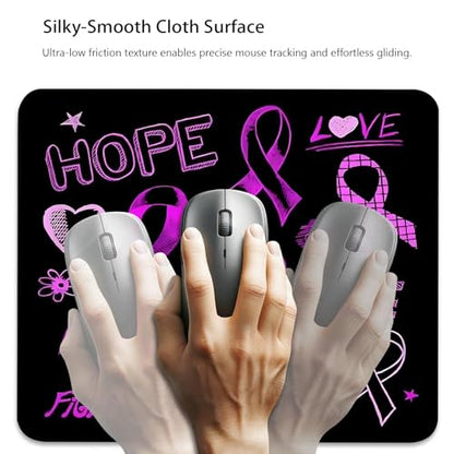 Breast Cancer Awareness Hope Love Fight Mouse Pad, Black Purple Desk Mat - color: Black Purple