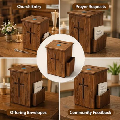 Wooden Donation Box with Lock, Prayer Request Box, Church Offering & Suggestion Box