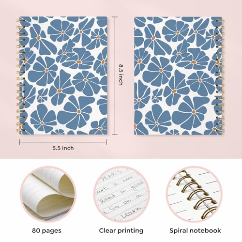 VONTP Blue Floral Spiral Notebook, Fancy Blue Journal for Writing, 5.5x8.3 - color: B.Bible