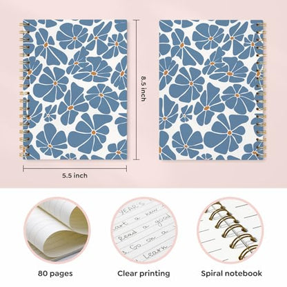VONTP Blue Floral Spiral Notebook, Fancy Blue Journal for Writing, 5.5x8.3 - color: B.Bible
