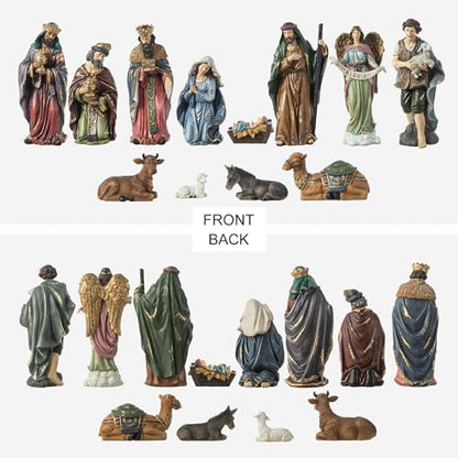 Glitzhome Nativity Set nacimiento de Jesus para Navidad Sets of 12 Nativity Figurines Sets for Christmas Indoor 10" H, Resin Xmas Nativity Statues Collectibles Figurines Xmas Nativity Scene Figures - color: Nativity Figurine Sets