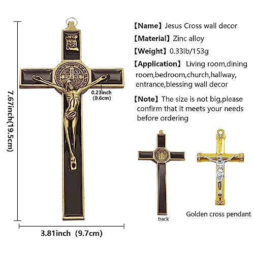 Jesus Crucifix Cross Metal Wall Decor,Saint Benedict Pendant Christian - color: Black