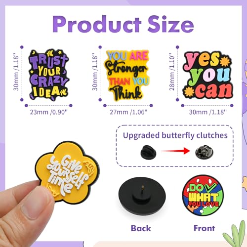 Cute Pins Bulk, Funny Lapel Badge Pins Rubber Brooch Pins for Backpacks, Hats, Bags - style: Positive-30PCS