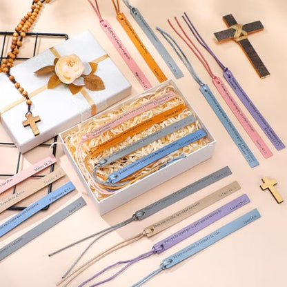 Skyygemm 20 Pcs Christian Leather Bookmarks Gifts for Men Women Bulk Spanish Christian Bible Bookmarks Bible Verses Gifts for Book Club(Morandi Color)