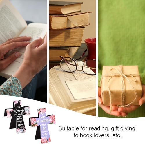 12pcs Magnetic Cross Bookmarks, Floral Design Magnet Christian Book Page Marks Clips with Bible Verse for Women Readers Teachers Students, Catholic Religious School Church Gifts