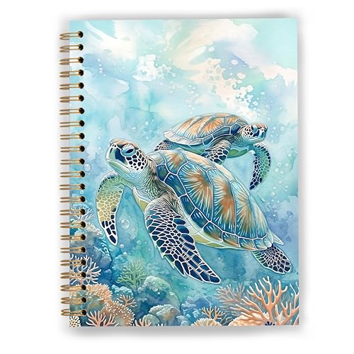 Sea Turtle Notebook, Coastal Beach Journal, Sea Turtle Gifts for Women Lovers, Marine Biology Gifts, Under the Sea Ocean Spiral Notebook Journal 5.5x8.3 - color: Color 19