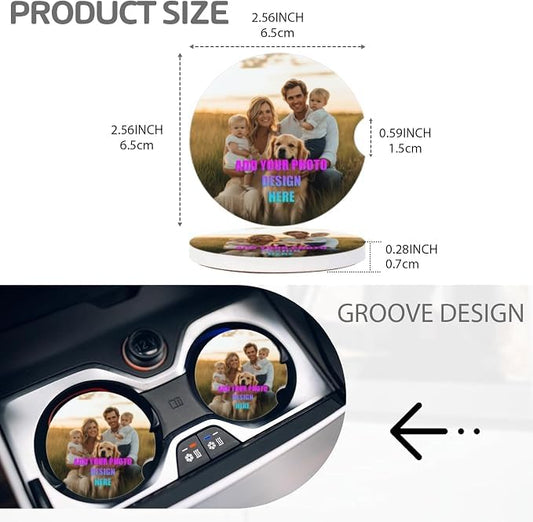 Personlized Cup Holder for Car,Upload Your Design/Logo/Photo Here. Ceramic Coasters Non-Slip Cup Holder Insert with Fingertip Grip, Auto Interior Accessories for Women & Men,Pack of 2, 2.56In - color: Diy