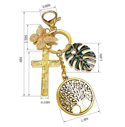 Cross Keychain for Women Jesus Christian Purse Bag Charms Key Charm Gifts for Women Purse Charms for Handbags - color: Glod Tone With Butterfly
