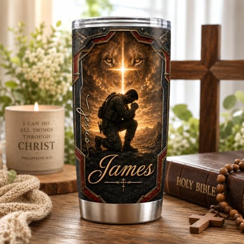 Personalized Christian Gifts For Men - Man Of Faith Religious Warrior Christ Tumbler V9 - A Child Of God Bible For Dad, Husband, Grandpa on Fathers Day, Christmas, Birthday - color: CH-VAR-09