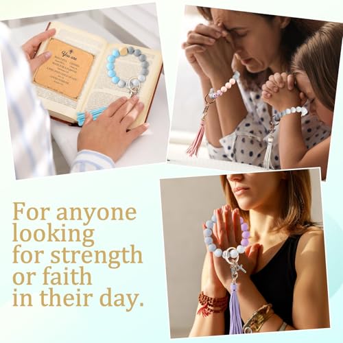 gisgfim 6 Sets Christian Silicone Wristlet Keychain Bracelet With Cross