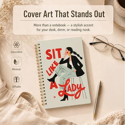 Spiral Notebook Journal for Women Girls, Sit Like a Lady Feminine Motivational Hardcover Lined Notebook Journal, 5.5x8.3 Inch - color: pattern-15