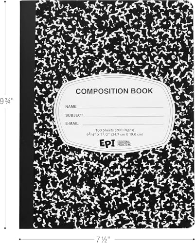 960 Pack (Pallet) EPI Wide Ruled Composition Notebook Bulk, 200 pages (100 Sheets), 9-3/4 x 7-1/2, Black Marble, Bulk School Supplies, Heavy Duty, Durable Office Notebooks, Sturdy Sewn Binding - size: Pack of 960, style: Wide Ruled