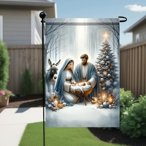 Nativity Scene Polyester Garden Flag-Double-Sided Christmas Yard Lawn Flag, 18X12 Inches-Durable Holiday Outdoor Decoration for Home and Garden