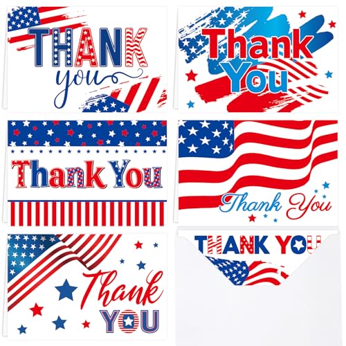 Fancy Land Patriotic Thank You Cards with Envelopes, 24Pcs