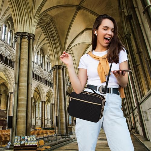 Large Bible Cover for Women,2 Compartments Bible Bag for Church - color: 2 Lays,Black