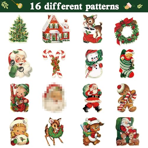 W1cwewy Vintage Christmas Sticker Rolls, 1000 Pcs Cartoon Santa Snowman Elk - style: Vintage Christmas-2