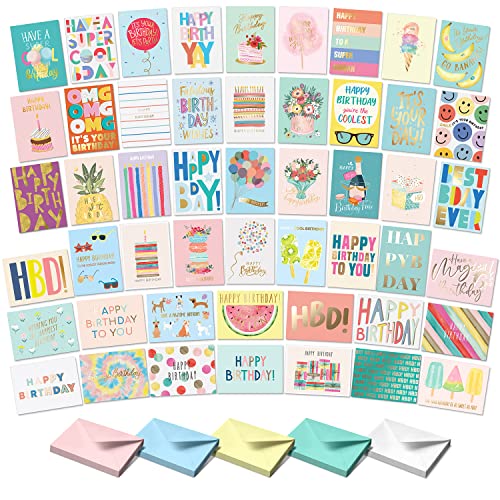 Sweetzer & Orange Happy Birthday Cards with Envelopes and Assortment Box – Variety Set of 50 Assorted Birthday Notes. Perfect Bulk Pack for Celebrations, Office, Friends, Family, and Special Occasions - color: Festive