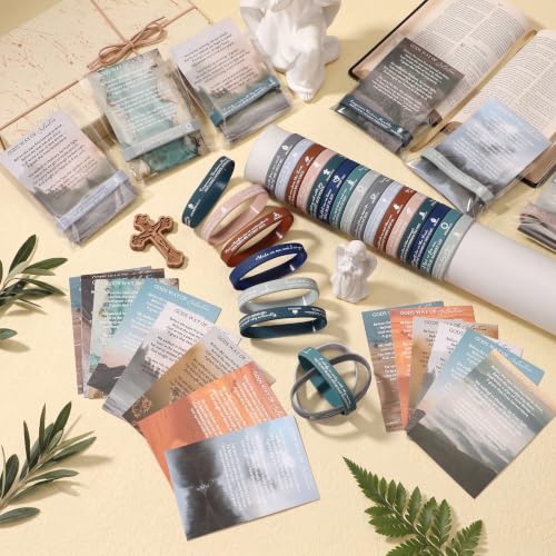 100 Set Plan of Salvation Gospel Tracts Cards Christian Gifts Bookmarks and Bible Verse Silicone Bracelets Bulk for Evangelism Scripture Catholic Prayer Fathers Gifts for Church Men Ministering