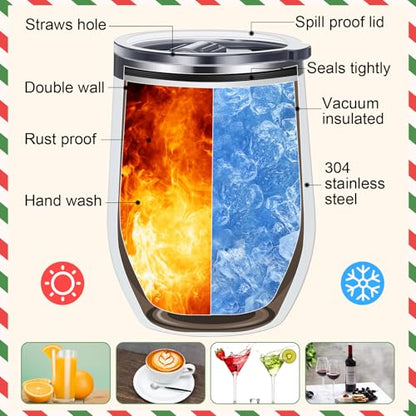 Gejoy 6 Pcs Christmas Wine Tumbler 12 oz Stainless Steel Wine Glass with Lid and Straw Christian Nativity Scene Tumbler Stainless Steel Coffee Cups Travel Mug for Xmas Holiday Party Gift, 6 Patterns