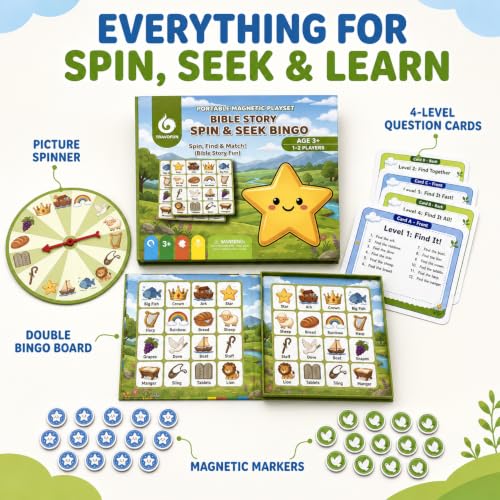 TRAVOFUN Magnetic Bible Story Spin & Seek Bingo Game for Kids Ages 3-8 - style: Bible Spin & Seek (Bingo + Quiz)