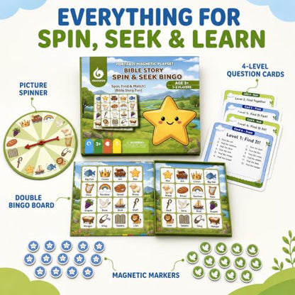 TRAVOFUN Magnetic Bible Story Spin & Seek Bingo Game for Kids Ages 3-8 - style: Bible Spin & Seek (Bingo + Quiz)