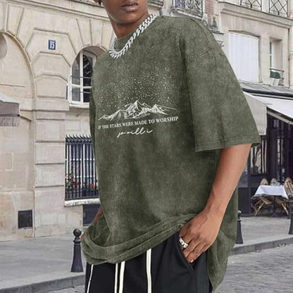 Christian Faith God Shirts for Men Jesus Bible Verse Shirt Oversized Acid Wash Tshirts Star Mountain Graphic Tees - color: Armygreen, size: Large