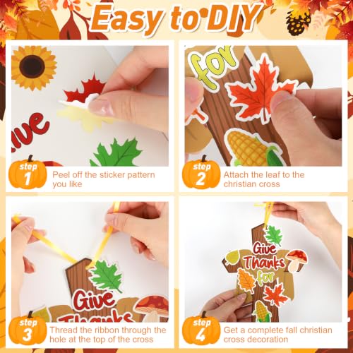 COCHIE 36 Sets Thanksgiving Crafts for Kids Fall Hanging Crafts Sunday School Craft for Kids DIY Christian Cross Crafts Religious Give Thanks Hanging Ornament for Classroom Home Church Party Activity