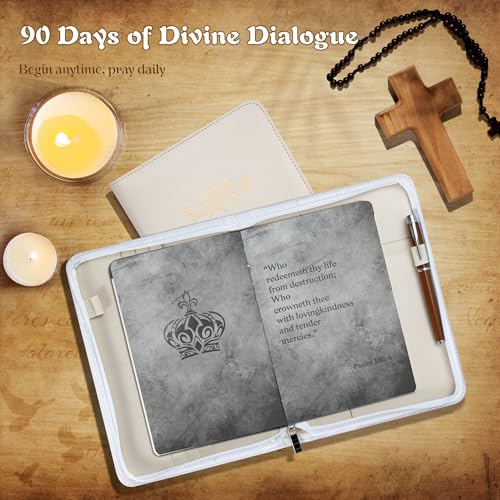 Ospelelf Leather Prayer Journal for Women with Zipper Closure, Portable Travel Size Bible Notebook with Storage Pockets, Undated 3 Months Devotional Diary for Christian Gift, Gratitude Prayer Book, White - color: white
