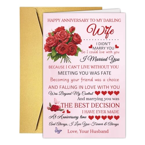 UUEFKTN Sweet Anniversary Card for Wife Partner, Heartfelt Wedding Anniversary Card for WIfe from Husband. - color: #2