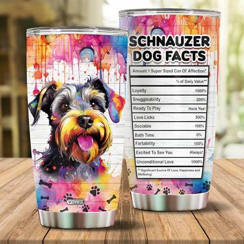 Gifts for Schnauzer Lovers 20 Oz Stainless Steel Tumbler Travel Coffee Mug Gift Ideas for Dog Lovers Owners Funny Facts Water Bottle - color: Schnauzer