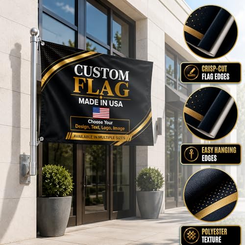 Custom Flag by BCB Print; Personalized Outdoor Flag with Photo Text Logo; 1 x 1 1/2 2x3 3x5 4x6 5x8 FT; HD Print; 2 Grommets; No Pole Hardware; Made in USA Fast Delivery - color: Flag