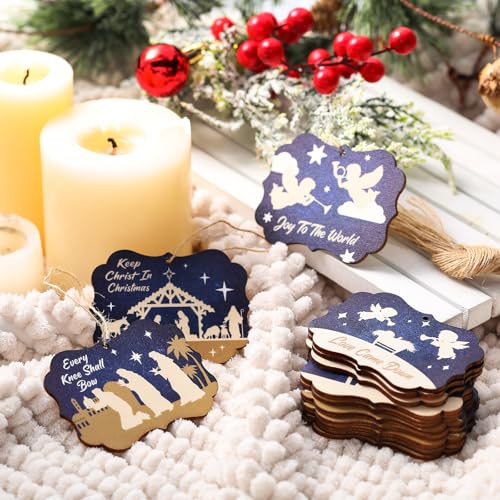 Soaoo 60 Pcs Christmas Nativity Scene Ornaments Bulk Wooden Decor, Square - style: Square