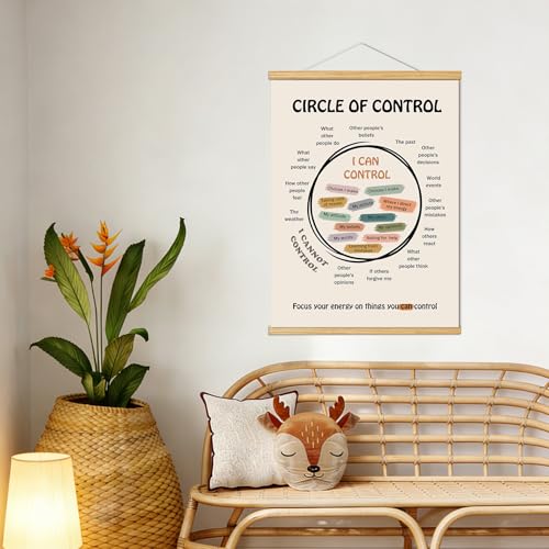 BAEMEFLE Boho Circle of Control Framed Inspirational Canvas Print, Positive Mindset Wall Decor for Therapist Counselor Office Homeschool Calm Down Corner 16x12 Inch (CIRCLE OF CONTROL, 16"L x 12"W, Framed) - color: CIRCLE OF CONTROL, size: 16"L x 12"W