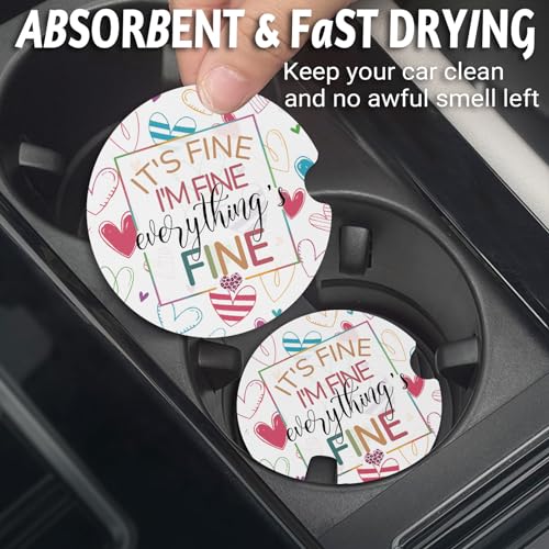 Yonlevres Car Coasters for Cup Holders, 2.75", 2 Pack, I'm Fine - color: I'm Fine