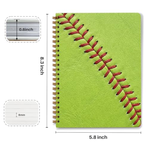 Softball Print Spiral Notebook, Unique Gifts for Softball Fans,5.8x8.3 Inch - color: Softball Stitch