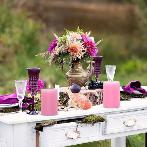 6 Pack 2.75 "x 3.25" Pink Pillar Candle for Home Restaurants Spa Church Weddings, Hand Poured Unscented Smokeless Dripless Column Candle, Emergency, Long-Lasting Candle - color: Pink
