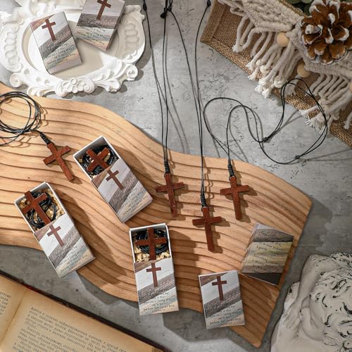 Tondiamo 24 Set Wooden Cross Necklace Bulk with Prayer Box Religious Gifts