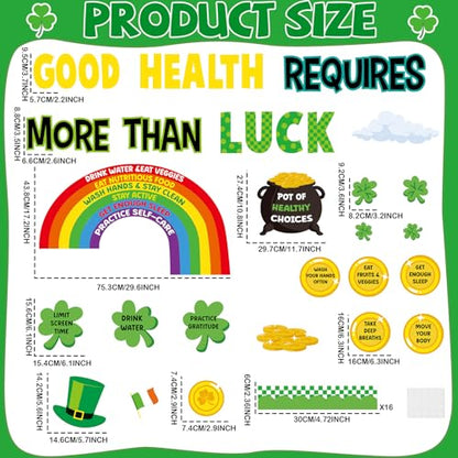 St. Patrick's Day Health Bulletin Board Lucky Shamrock Bulletin Board Decorations Rainbow Gold Coin Paper Cutouts for St. Patrick Party Supplies Home Classroom Chalkboard Wall Door Window Decoration - style: St. Patrick's Day Health