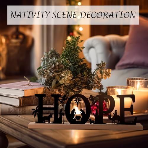Pinkunn Metal Nativity Scene, Black Christmas Nativity Set for Desktop - style: Hope