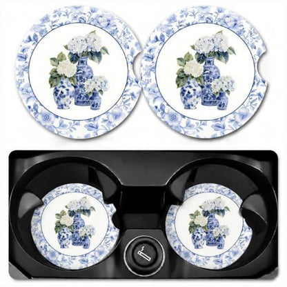 Car Coasters for Cup Holders, Blue and White Porcelain Car Coasters, B15 - color: Chinoiserie