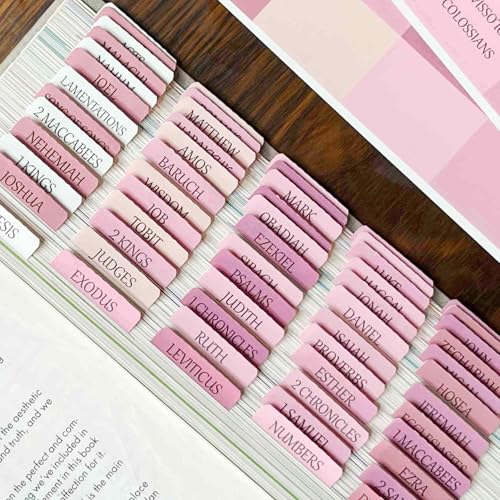 Pink Repositionable Bible Tabs for Women, Laminated Large Print Stickers, Easy to Read and Apply, Fits Standard and Catholic Bibles - color: Catholic Pink