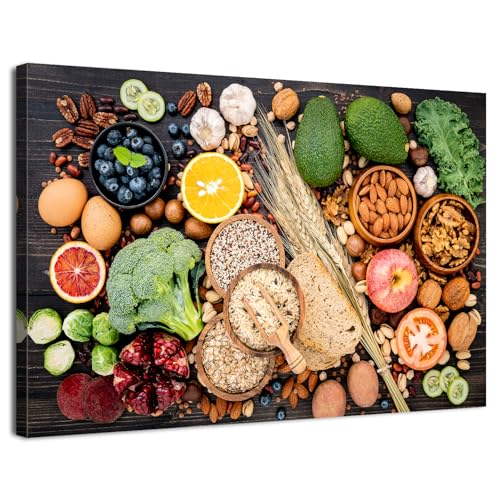 Kitchen Wall Decor Fresh Food Wall Art Green Vegetables Pictures for Dining Room Colorful Fruits Canvas Prints Still Life Painting Modern Artwork for Restaurant Bar Table Living Room Decoration 12x16" - color: Food, size: 16"L x 12"W