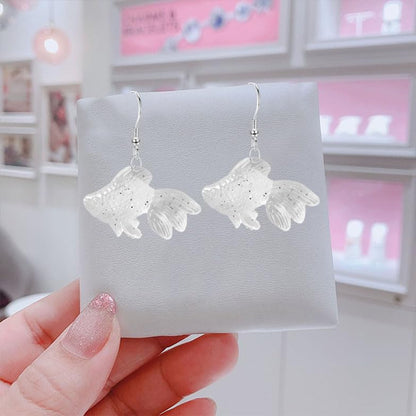 Anmpab Beach Funny Cute Goldfish Dangle Drop Earrings Lovely Resin Transparent Fish Earrings for Women - color: White