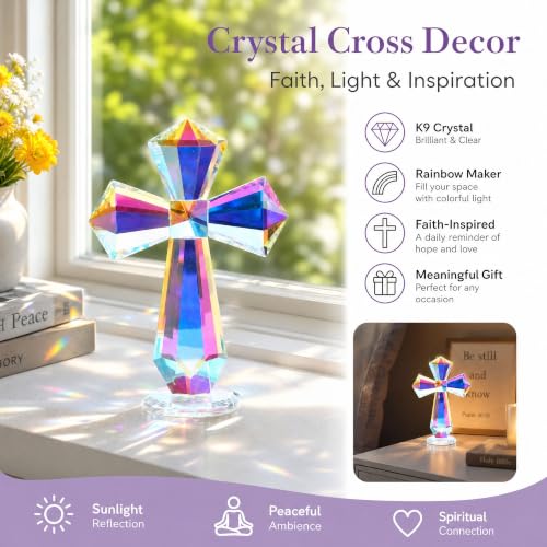 QFkris A/B Color Crystal Cross Standing Decor, Religious Gifts for Women Men, Crystal Desk Cross Figurines for Home Decor, Tabletop, Shelf - color: A/B Color